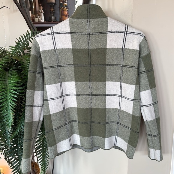 Rachel Zoe Olive Green & White Plaid Cropped Checkered Turtleneck Sweater - Picture 7 of 12